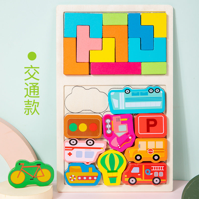 Wooden Tetris Puzzle Set