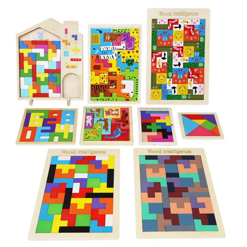 Wooden Tetris Puzzle Set