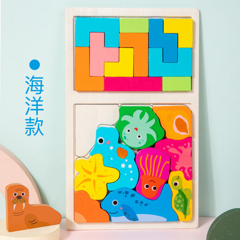 Wooden Tetris Puzzle Set