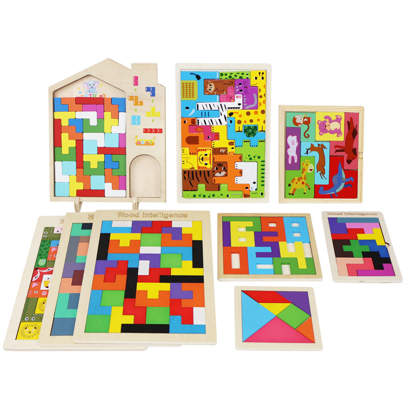 Wooden Tetris Puzzle Set