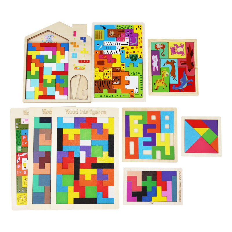 Wooden Tetris Puzzle Set