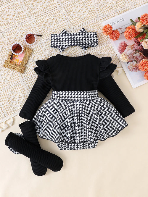 Baby Girl Top & Houndstooth Skirt Set