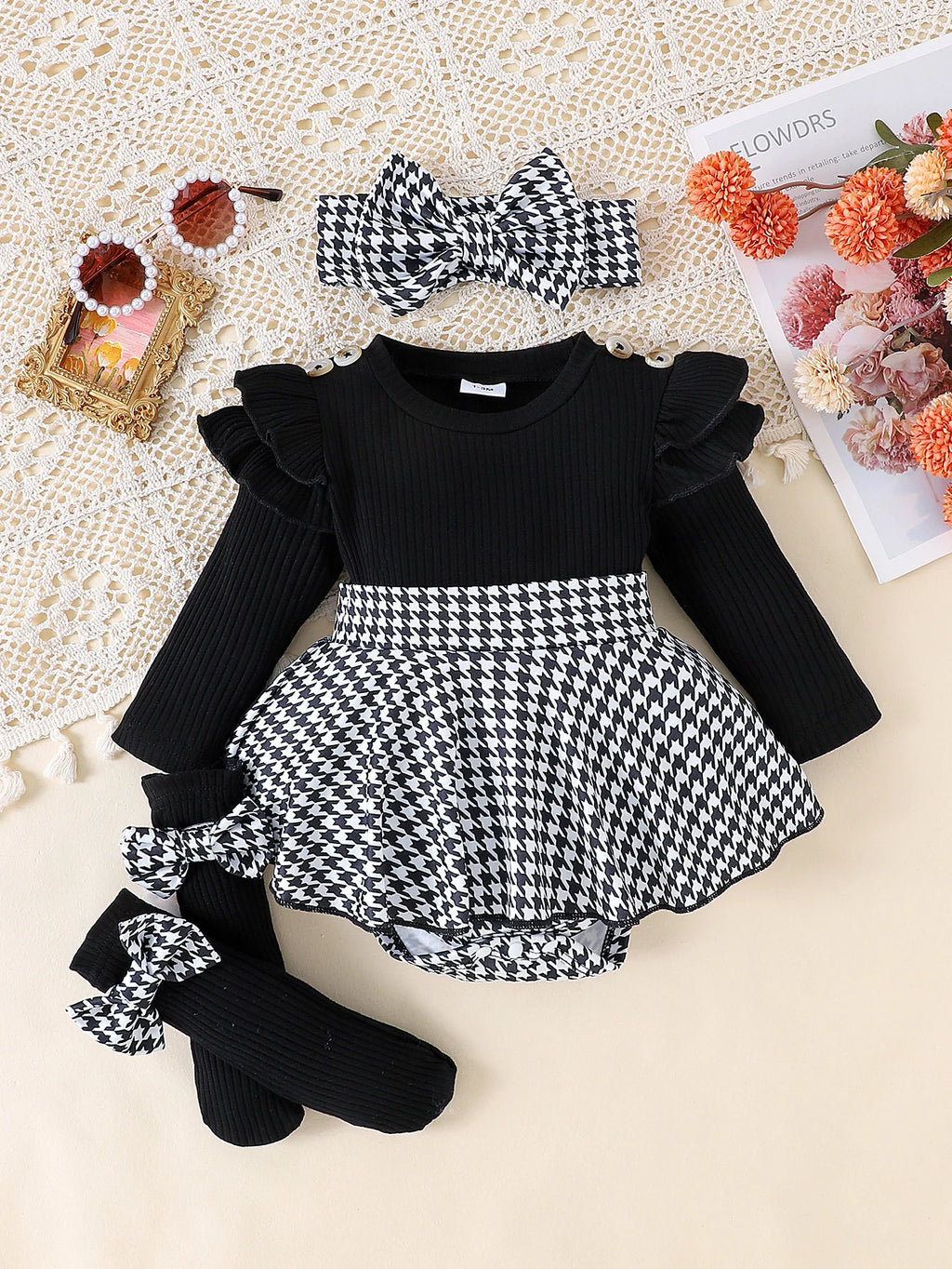 Baby Girl Top & Houndstooth Skirt Set